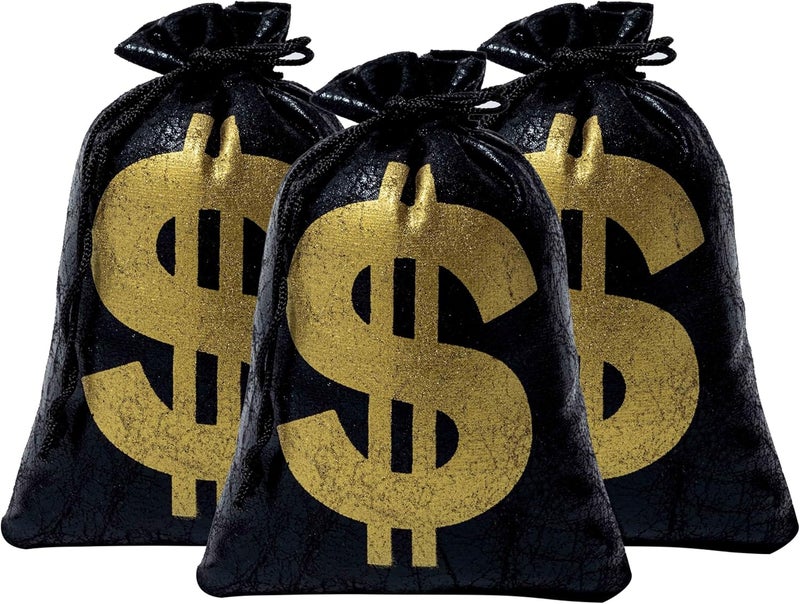 RICHNESS Money Bag with Dollar Sign 4.5X6 Inch Faux Leather Costume Money Bag Pouch with Drawstring Closure Treasure Sack for Bank Robber Old West Pirate Cowboy Casino Theme party Pack of 12 - Image 2